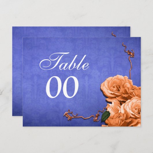 Blauw sinaasappel tafel nummer bruiloft briefkaart (Voorkant / Achterkant)