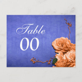 Blauw sinaasappel tafel nummer bruiloft briefkaart