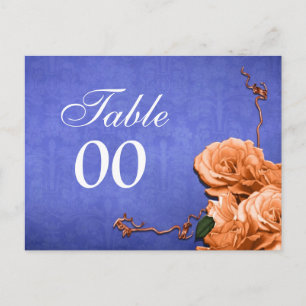 Blauw sinaasappel tafel nummer bruiloft briefkaart