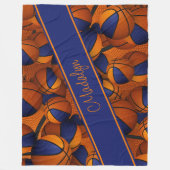 blauw sinaasappel team kleuren meisjes basketballe fleece deken (Voorkant)