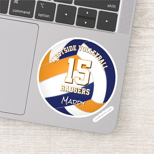 Blauw sinaasappel team kleuren volleybalspeler sticker (Detail)