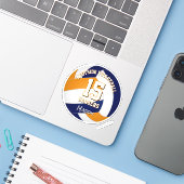 Blauw sinaasappel team kleuren volleybalspeler sticker (Laptop met iPhone)