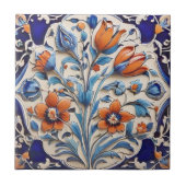Blauw Sinaasappel Turks Bloempapavers & Tulpenbloe Tegeltje (Voorkant)