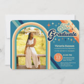 Blauw Sinaasappel Typografie Zomer Zon Afstuderen Kaart (Voorkant)