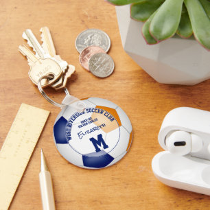 Blauw sinaasappel Voetbal Team Gifts Meisjes Jonge Sleutelhanger