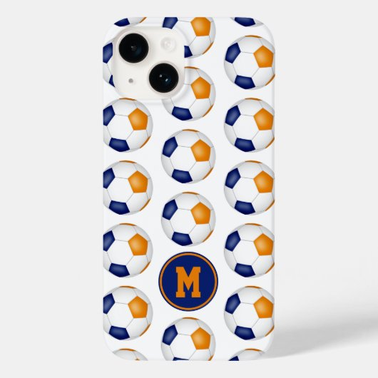 Blauw sinaasappel voetballen patroon monogram Case-Mate iPhone case (Achterkant)