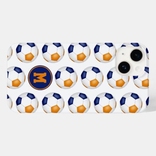 Blauw sinaasappel voetballen patroon monogram Case-Mate iPhone case (Achterkant (horizontaal))