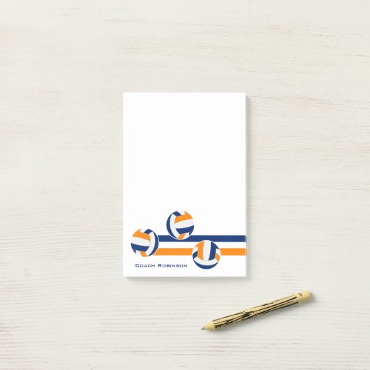Blauw sinaasappel volleyballen strepen aangepaste  post-it® notes (Op bureau)