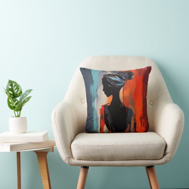 Blauw Sinaasappel Vrouw Abstract Kussen (Stoel)