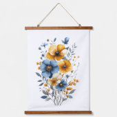Blauw Sinaasappel Waterverf Bloemen Boho Hangend Wandkleed (Voorkant)