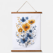 Blauw Sinaasappel Waterverf Bloemen Boho Hangend Wandkleed (Voorkant 2)