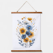 Blauw Sinaasappel Waterverf Bloemen Boho Hangend Wandkleed (Voorkant 3)