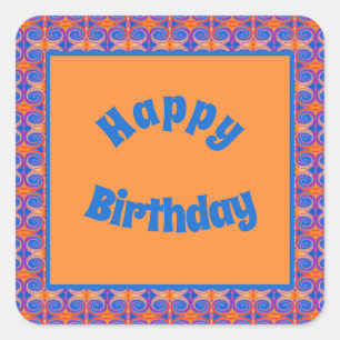 Blauw Sinaasappel wervelpatroon Happy Birthday Vierkante Sticker