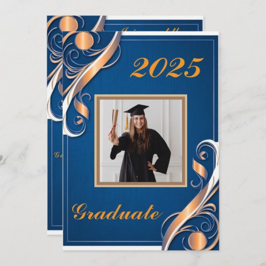 Blauw Sinaasappel Wit Afstuderen 2025 Kaart (Voorkant / Achterkant)