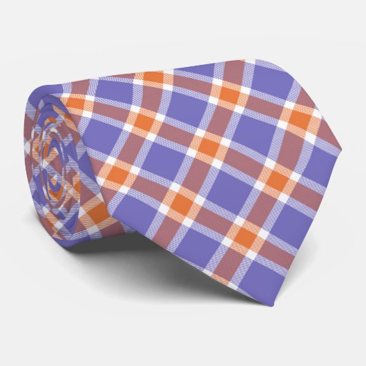 Blauw, Sinaasappel & Wit Plaid Mannen Stropdas (Opgerold)