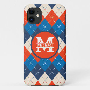 Blauw Sinaasappel Wit Preppy Sportief Argyle Perso Case-Mate iPhone Case
