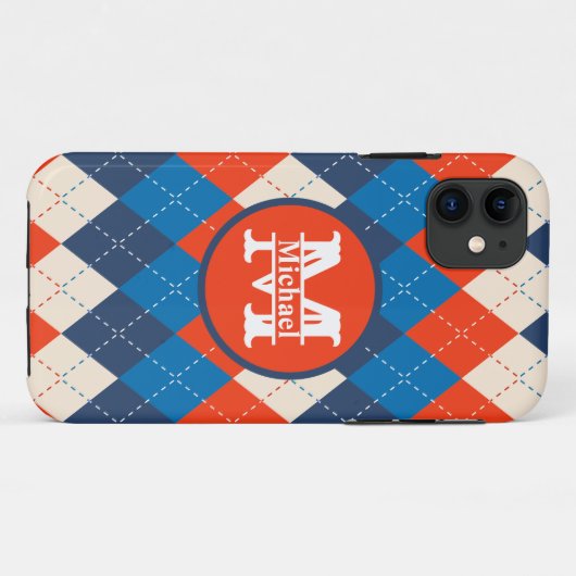Blauw Sinaasappel Wit Preppy Sportief Argyle Perso Case-Mate iPhone Case (Achterkant (horizontaal))