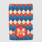 Blauw Sinaasappel Wit Preppy Sportief Argyle Perso Golfhanddoek (Voorkant)