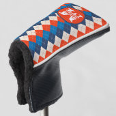 Blauw Sinaasappel Wit Preppy Sportief Argyle Perso Golfheadcover (3/4 voorkant)