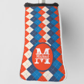 Blauw Sinaasappel Wit Preppy Sportief Argyle Perso Golfheadcover (Draai 90)
