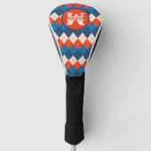 Blauw Sinaasappel Wit Preppy Sportief Argyle Perso Golfheadcover (Voorkant)