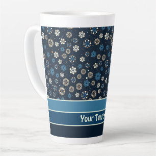 Blauw Sinaasappel Wit Scandinavisch Sneeuwvlokken Latte Mok
