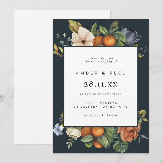 Blauw Sinaasappel Zomer Bloemen Botanische Boho Hu Kaart (Voorkant / Achterkant)