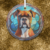 Blauw Sinaasappels bokser hond gekleurd Glas Ornament
