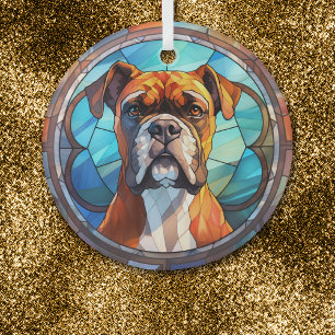 Blauw Sinaasappels bokser hond gekleurd Glas Ornament