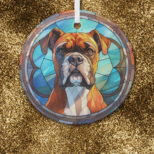 Blauw Sinaasappels bokser hond gekleurd Glas Ornament