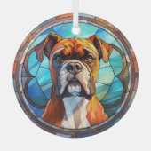 Blauw Sinaasappels bokser hond gekleurd Glas Ornament (Voorkant)