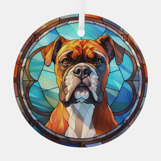Blauw Sinaasappels bokser hond gekleurd Glas Ornament (Achterkant)