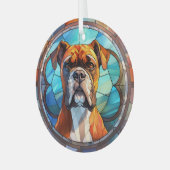 Blauw Sinaasappels bokser hond gekleurd Glas Ornament (Voorkant links)