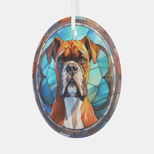 Blauw Sinaasappels bokser hond gekleurd Glas Ornament (Voorkant links)