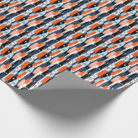 Blauw Sinaasappels penseelstreken Abstract patroon Cadeaupapier (Hoek)