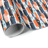 Blauw Sinaasappels penseelstreken Abstract patroon Cadeaupapier (Rol Hoek)