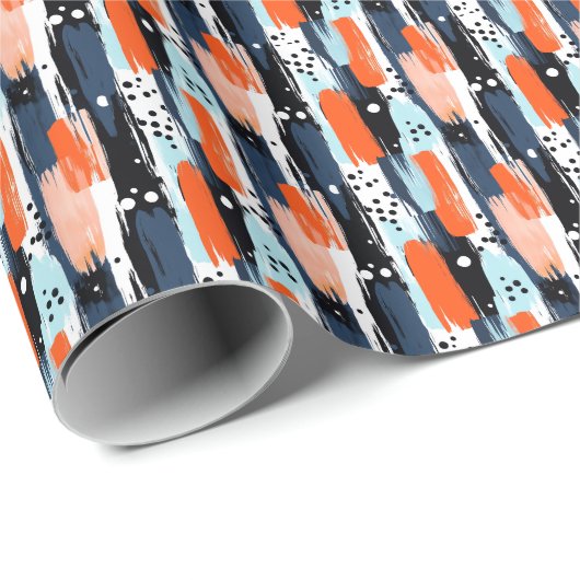 Blauw Sinaasappels penseelstreken Abstract patroon Cadeaupapier (Rol Hoek)