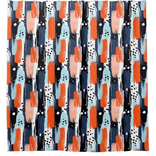 Blauw Sinaasappels penseelstreken Abstract patroon Douchegordijn (Voorkant)