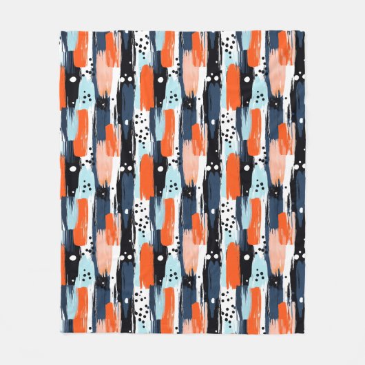 Blauw Sinaasappels penseelstreken Abstract patroon Fleece Deken (Voorkant)