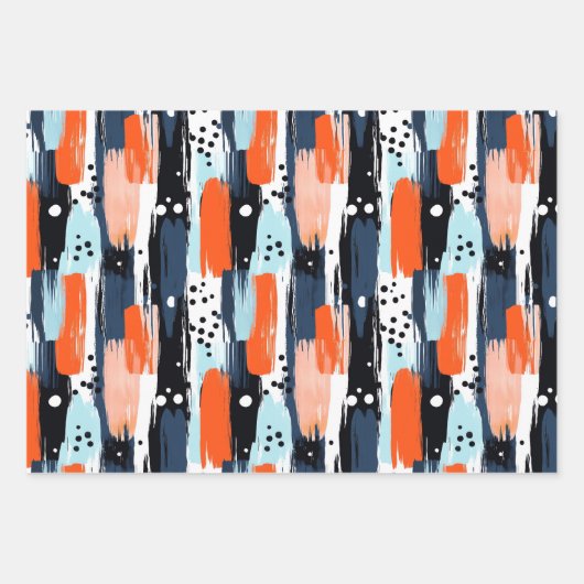 Blauw Sinaasappels penseelstreken Abstract patroon Inpakpapier Vel (Voorkant 2)