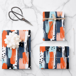 Blauw Sinaasappels penseelstreken Abstract patroon Inpakpapier Vel