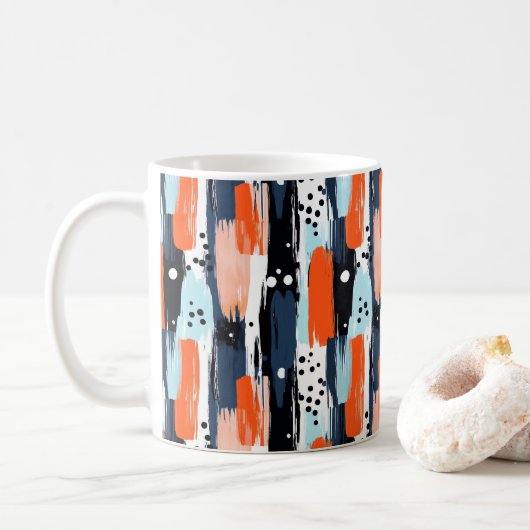 Blauw Sinaasappels penseelstreken Abstract patroon Koffiemok (Met donut)