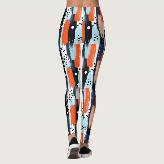 Blauw Sinaasappels penseelstreken Abstract patroon Leggings (Achterkant)