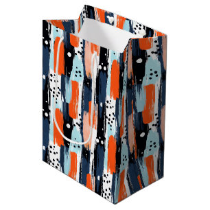 Blauw Sinaasappels penseelstreken Abstract patroon Medium Cadeauzakje