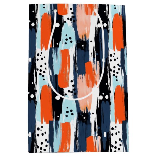 Blauw Sinaasappels penseelstreken Abstract patroon Medium Cadeauzakje (Voorkant)