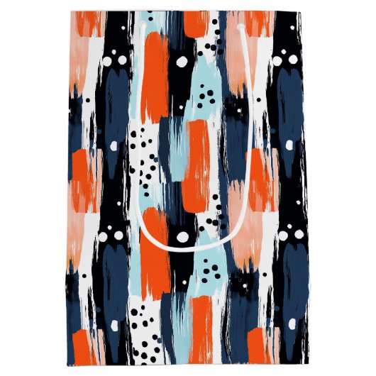 Blauw Sinaasappels penseelstreken Abstract patroon Medium Cadeauzakje (Achterkant)