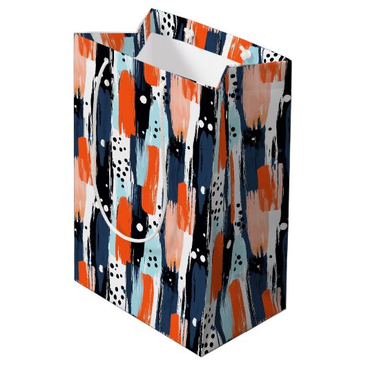 Blauw Sinaasappels penseelstreken Abstract patroon Medium Cadeauzakje (Achterkant Gekanteld)