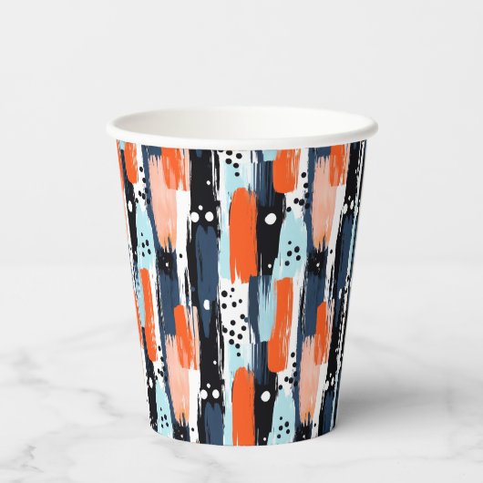 Blauw Sinaasappels penseelstreken Abstract patroon Papieren Bekers (Achterkant)