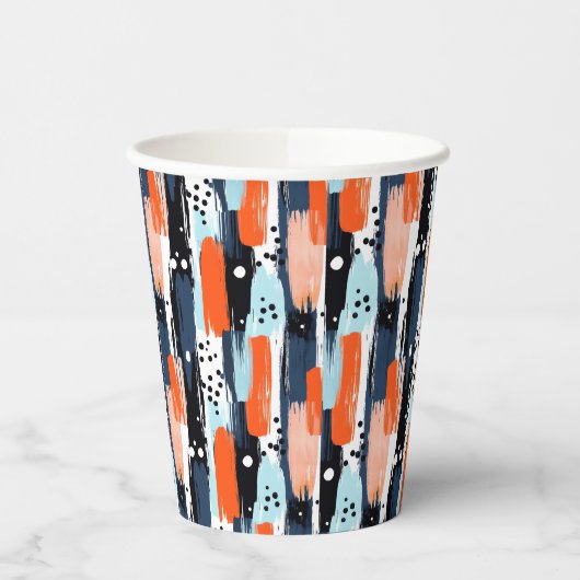 Blauw Sinaasappels penseelstreken Abstract patroon Papieren Bekers (Links)