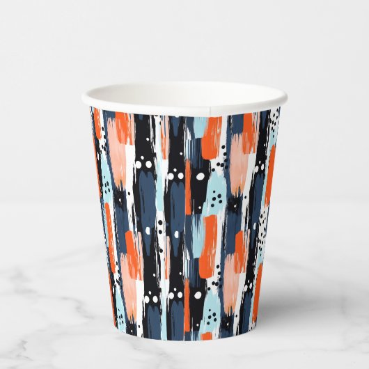 Blauw Sinaasappels penseelstreken Abstract patroon Papieren Bekers (Rechts)